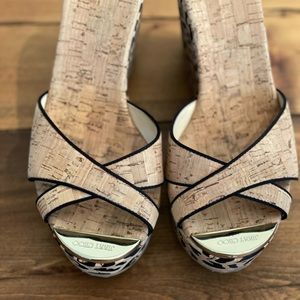 Jimmy Choo, Size 7.5 cork wedge 4.5 inches